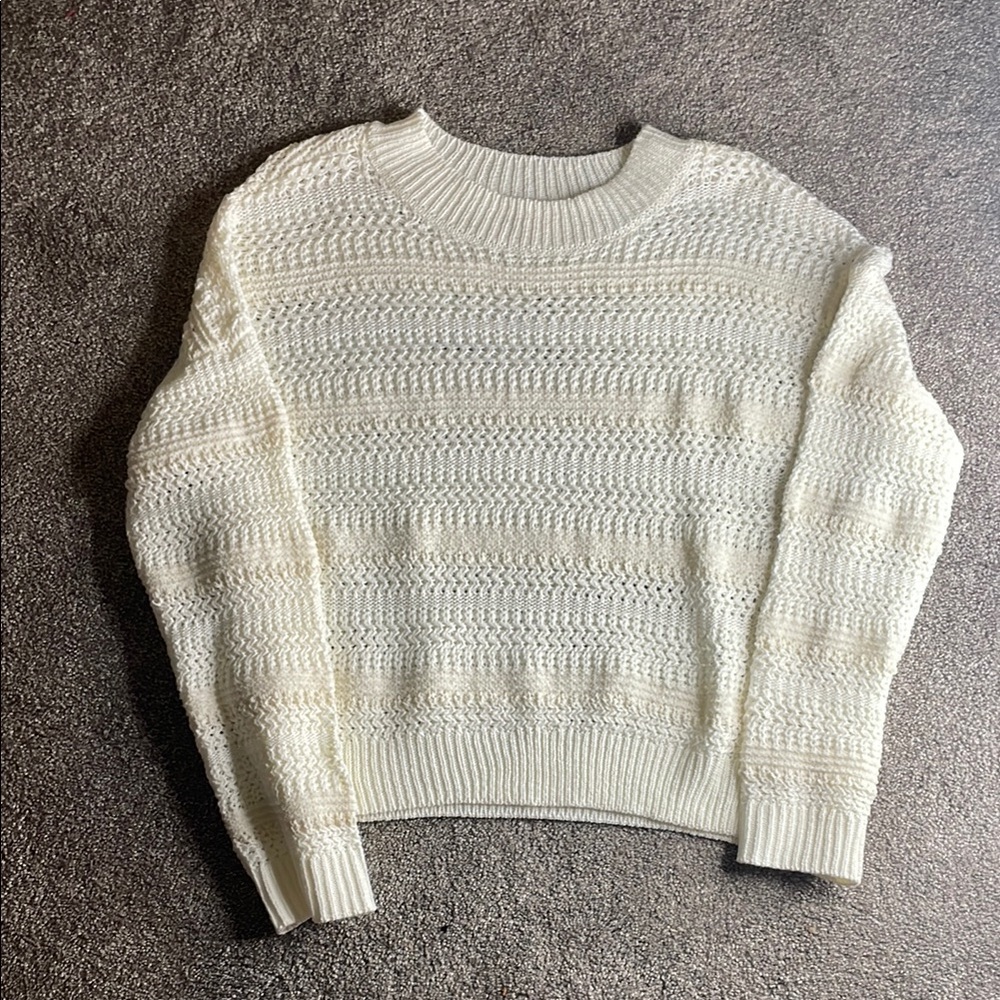 SO Cream Crew Neck Sweater with Textured Knit